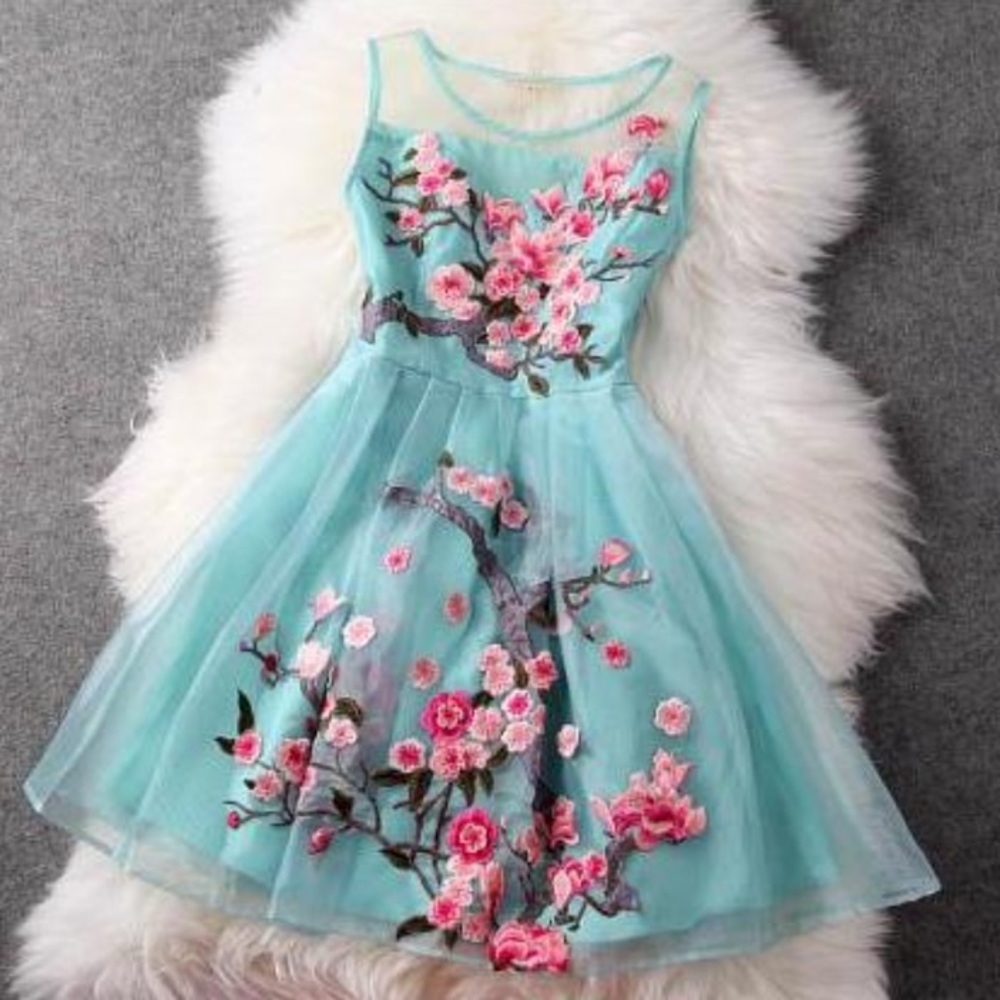 Teal Cherry Blossom Dress
